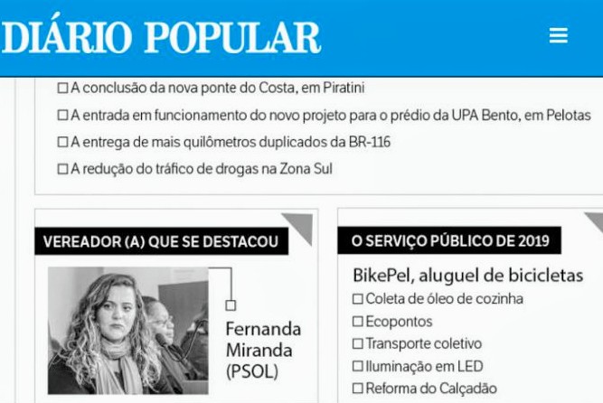 Vereadora Fernanda Miranda é destaque na retrospectiva do Jornal Diário Popular